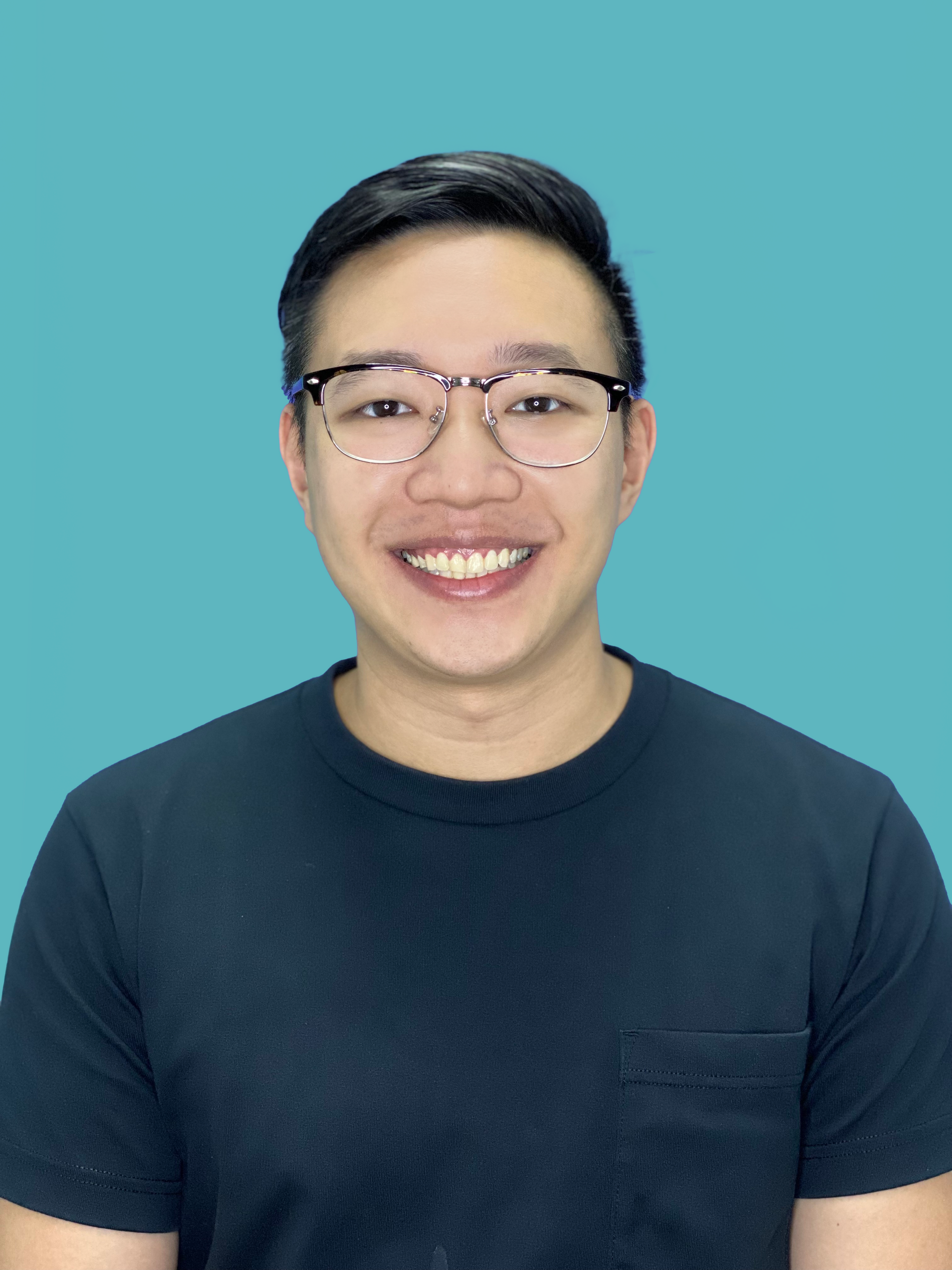 asian bespectacled man in a dark blue tshirt