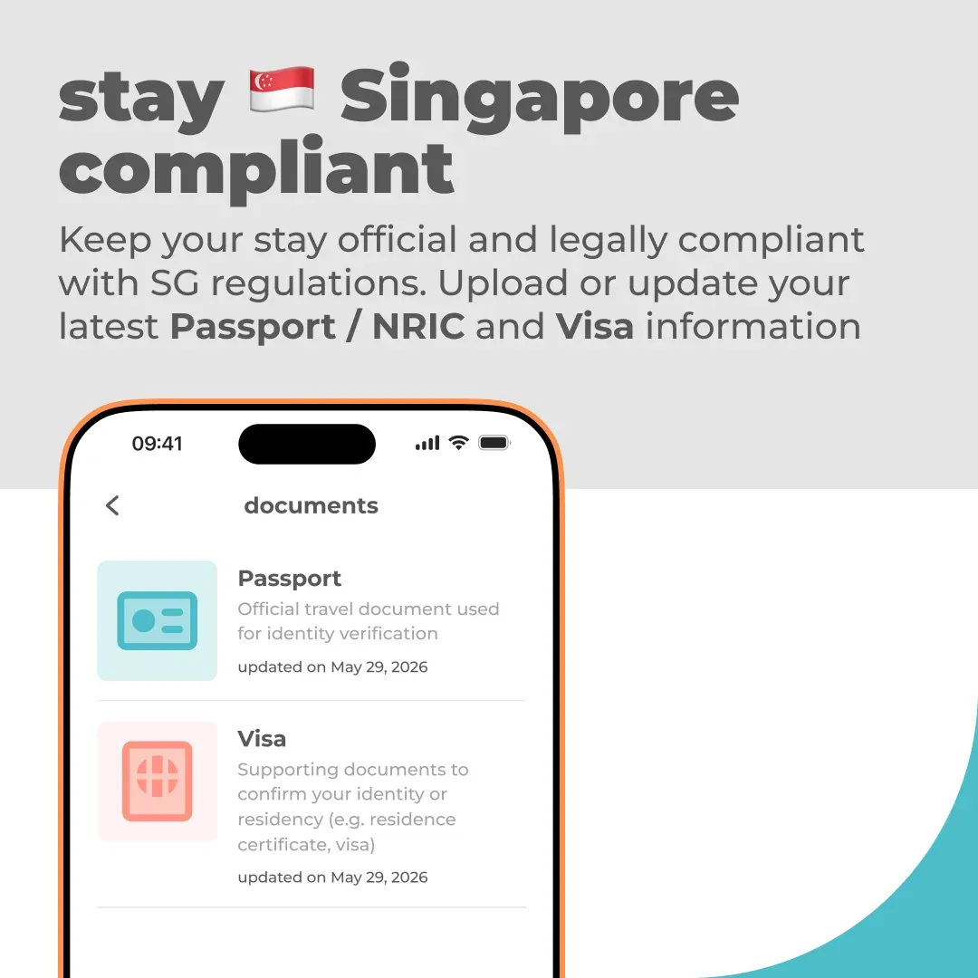 Stay Singapore compliant: upload your passport, NRIC, and visa in the Cove app