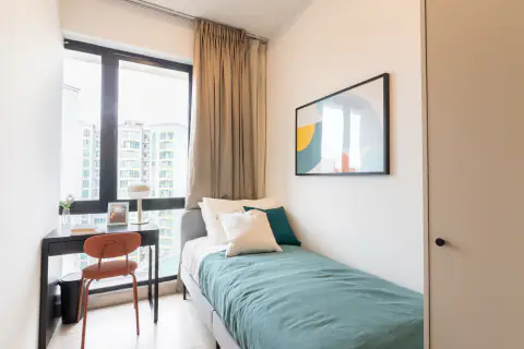 Standard room with a single bed, a desk and a high-floor view at Simsville in Geylang