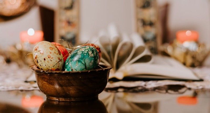 easter eggs on a bowl